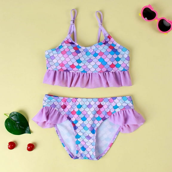 uublik Girls 2 Piece Swimsuit Summer Strap-print Ruffled Gradient Swimsuit, Sizes 2M-7