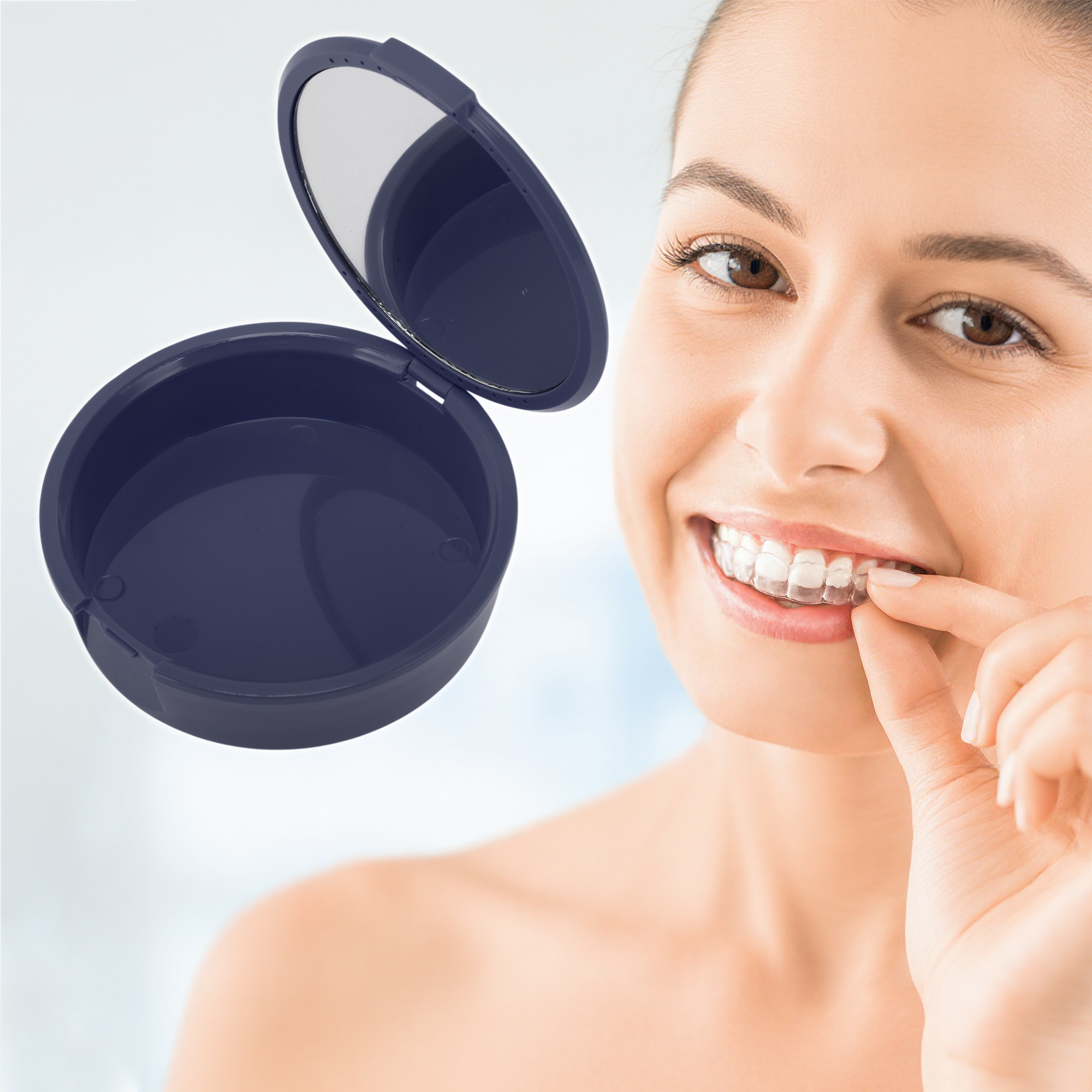 Unique Bargains Round Braces Box with Mirror 1 Pc Dark Blue