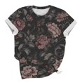 thumbnail image 4 of Jamicy Womens Summer Blouses Gift for Women Womens Dressy Tops Women's Fashion Casual Short Sleeve Flower Print Round Neck Pullover Top Blouse, 4 of 6