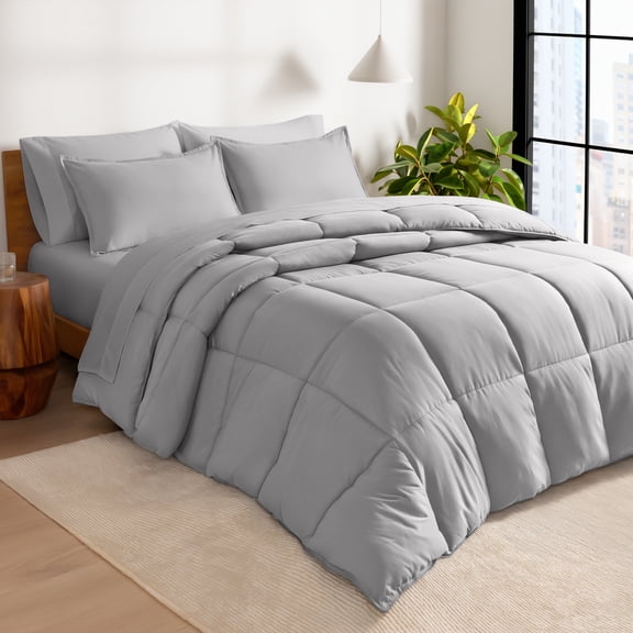 Bare Home 7-Piece Bed-in-a-Bag - Full XL, Light Gray with Light Gray Sheet Set