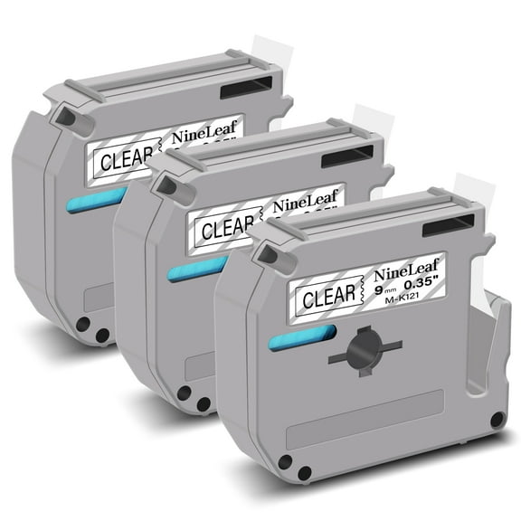 NineLeaf 3PK Compatible for Brother P-touch M-K121 M-K121s M121 3/8" 9mm Black on Clear Label Maker Tape Refills for PT-45m PT-65 PT-70bm