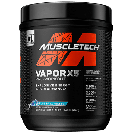 MuscleTech Vapor X5 Next Gen Pre Workout Powder, Blue Raspberry, 30 Servings