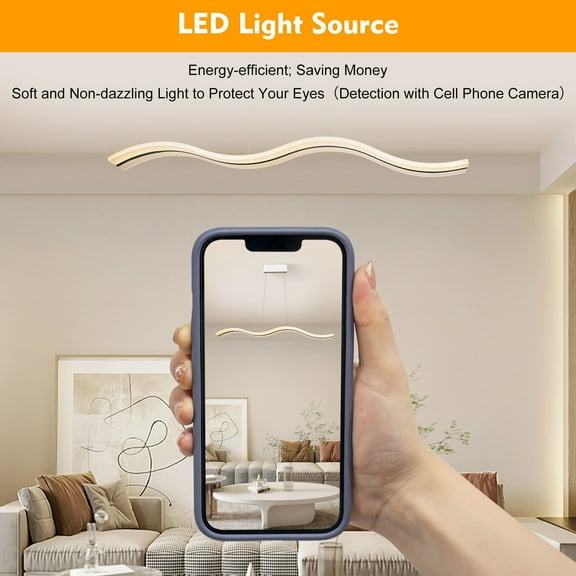 DENSET 38W Modern Acrylic LED Pendant Light Linear Wave Drop Chandelier Ceiling Lamp