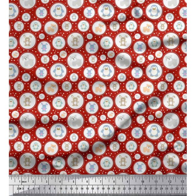 Soimoi Modal Satin Fabric Star & Cute Animals Kids Print Fabric by The Yard 42 Inch Wide