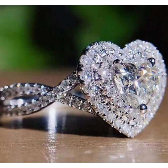 Rings for Women Plated Zircon Stone Ring, Luxury Micro Inlaid Heart-Shaped Simulation Diamond Ring, Engagement Wedding Band Ring for Women Size 10 Valentine's Day Gifts