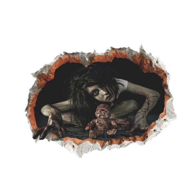 Adornos de Halloween para pegar en la pared 3D Tres adornos para pegar en la pared Decoración para dormitorio y salón Pared rota Se puede quitar Adornos para pegar en la pared Adornos de Hallow...