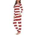 thumbnail image 2 of Renewold 2PCS Happy Christmas Pj Set for Women Warm Red White Stripe Long Pajama Wear Pant with Big Pockets Lightweight Home Life Outfits Sleepwear Size 2XL, 2 of 4