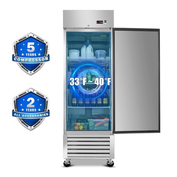 WHALLPRO 27" Commercial Refrigerator 23 Cu.ft with 1 Solid Door Reach-In Refrigerators Stainless Steel ETL Approved Upright Fridge Storage