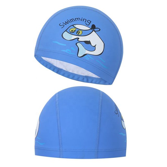 Gorro de baño de PU para niños, niñas y niños, gorros de natación impermeables, gorros protectores para los oídos, mantiene el cabello largo seco, entrenamiento y carreras Sincero Hogar
