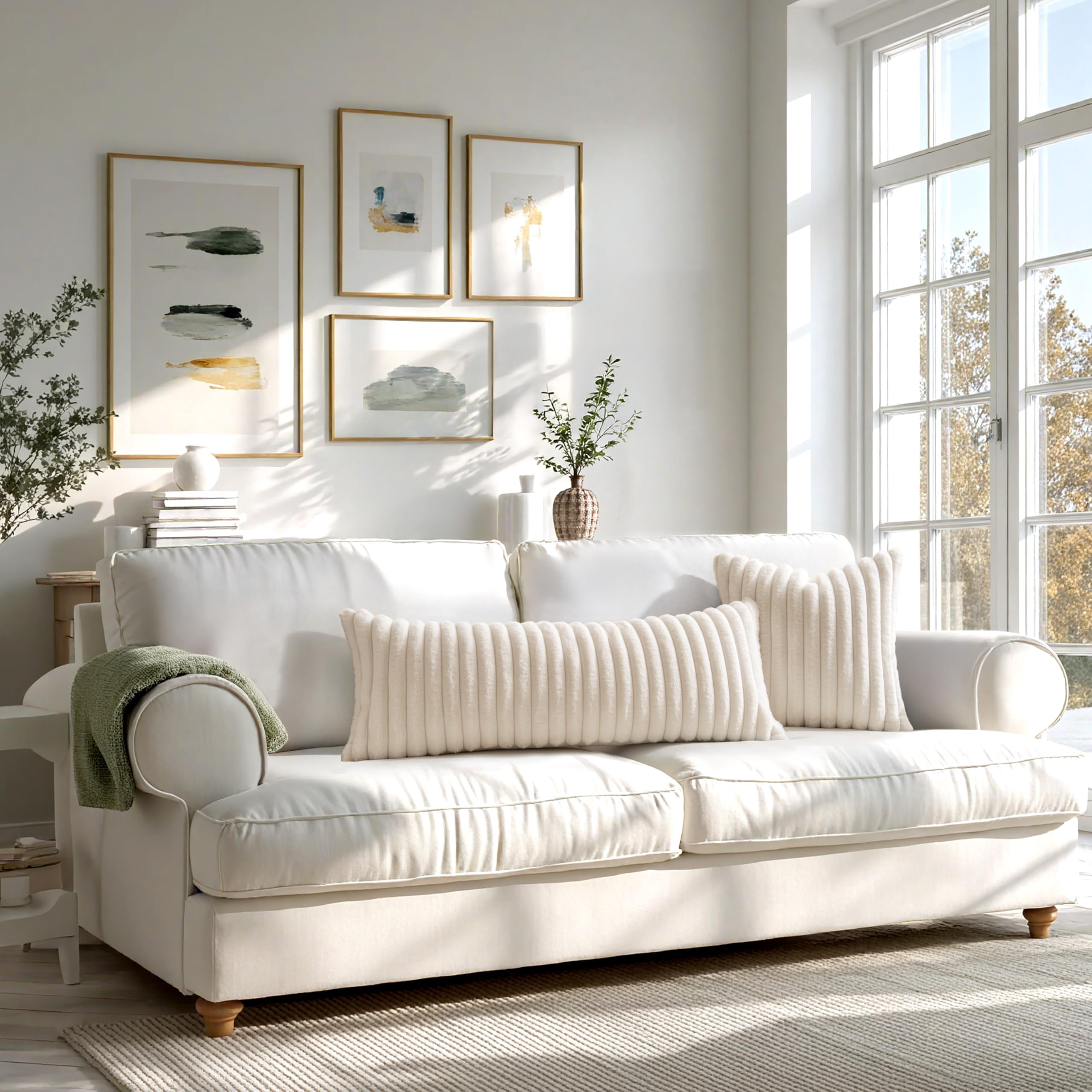 Lanola Faux Fur Decorative Throw Pillow Covers 18x18 Inch Set of 2, Modern Spring Home Decor Soft Plush Couch Pillows Cozy Fluffy Cushion Covers for Sofa Bed Sage Green