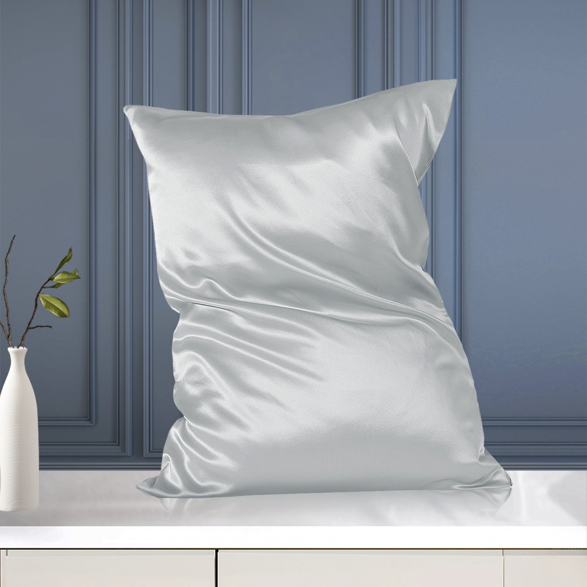 Unique Bargains 19 Momme Silk Pillowcase with Zipper 1 Pc Silver 20" x 36"