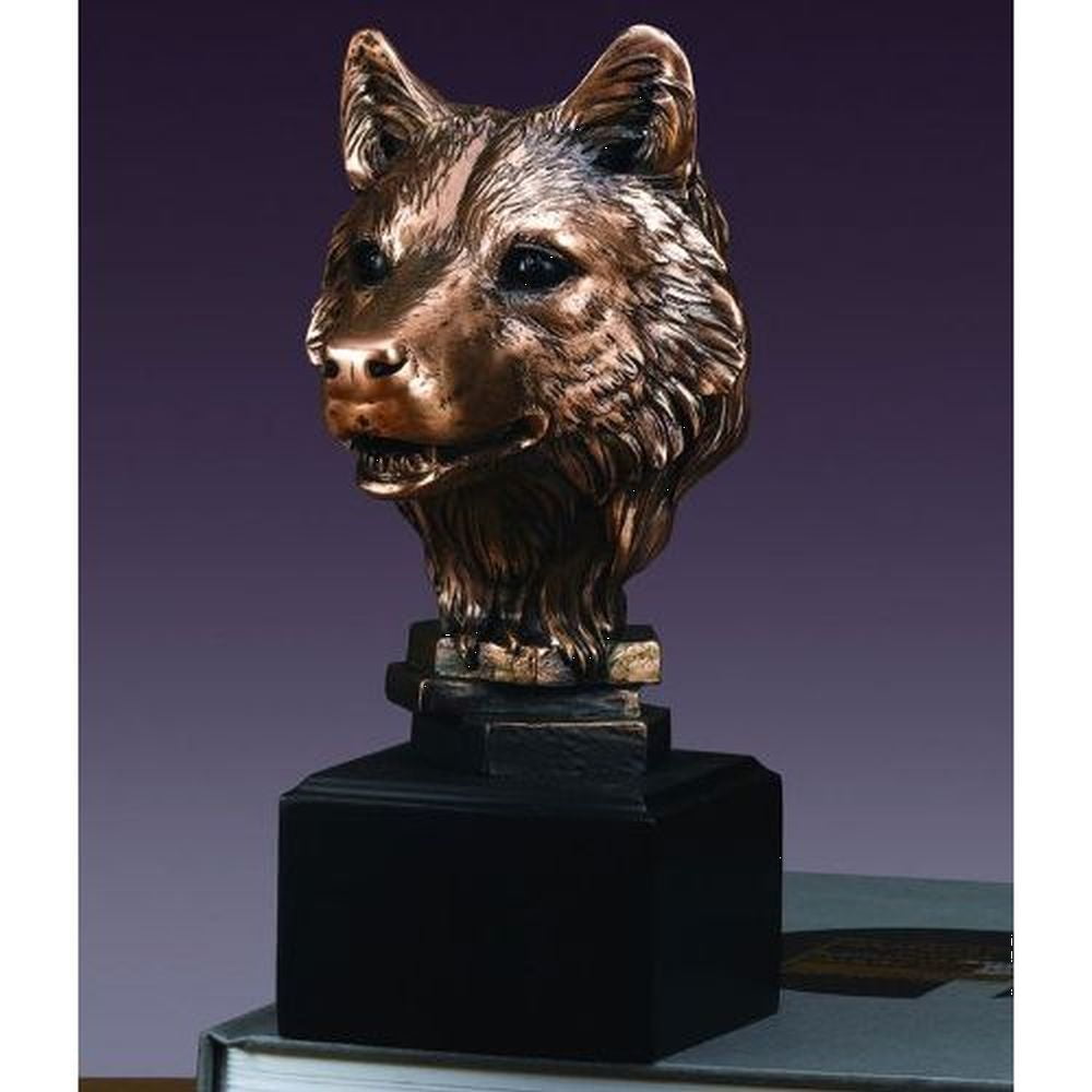 Treasure of Nature Wolf Head Statue, Bronze Plated, 8"