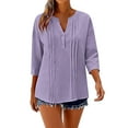 thumbnail image 5 of 3/4 Length Sleeve Womens Cotton Linen Tops Oversized V Neck Button Short Sleeve T Shirts Summer Casual Solid Plus Size Loose Comfy Three Quarter Sleeve Tee Shirt, 5 of 6
