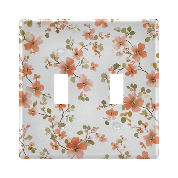 Yayeee Toggle Light Switch Wall Plate 2-Gang 4.56"x4.48" Decorative Outlet Cover, Orange Floral Blooms