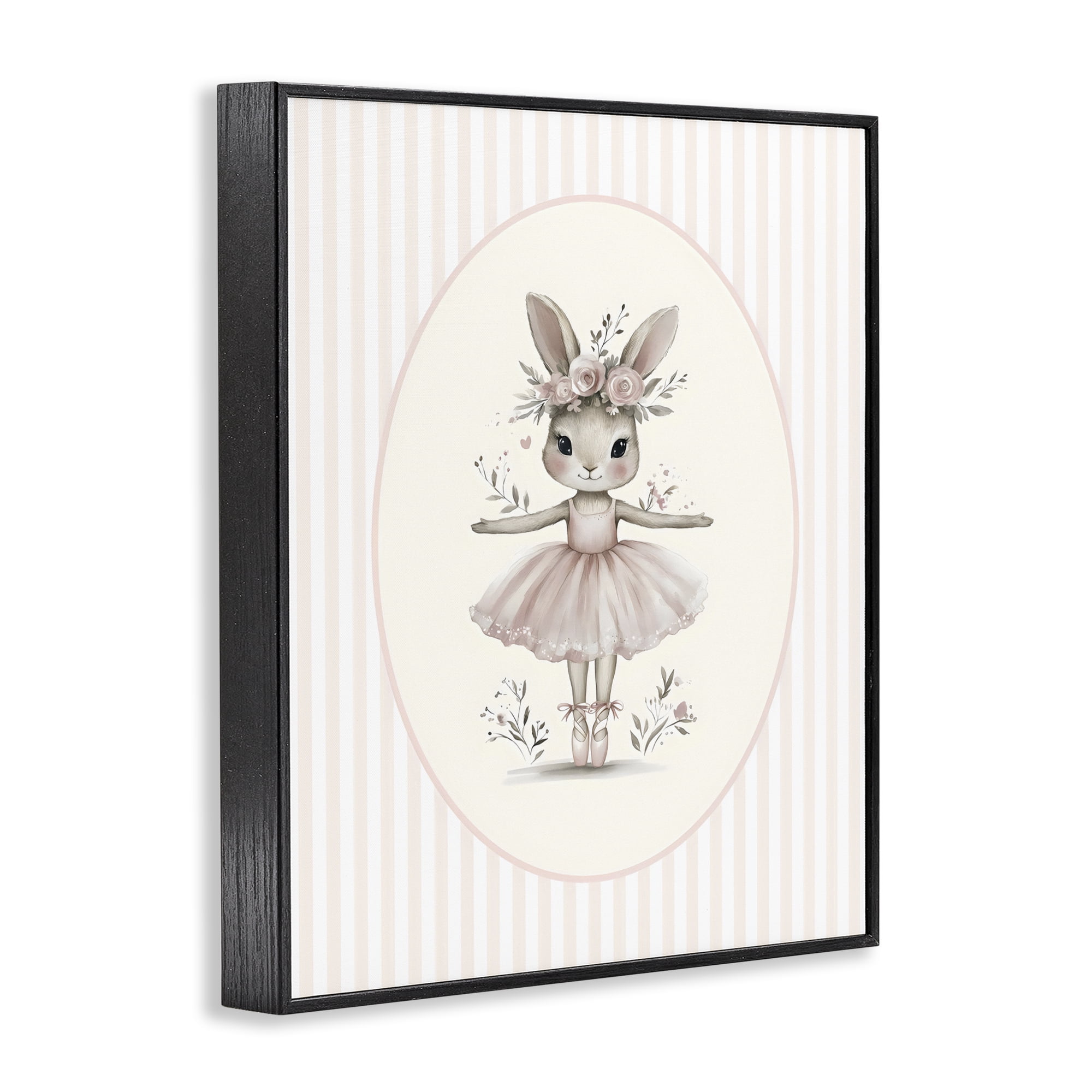 Stupell Industries Nursery Ballerina Bunny Striped Black Framed Giclee Art, design by LSR Design Studio