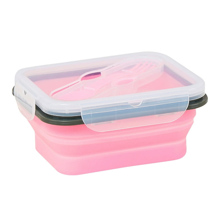 Aurigate Purple Collapsible Sandwich Container, Silicone Lunch Container Bento Box with Airtight Plastic Lid, Microwave Safe, Portable Camping Bowl
