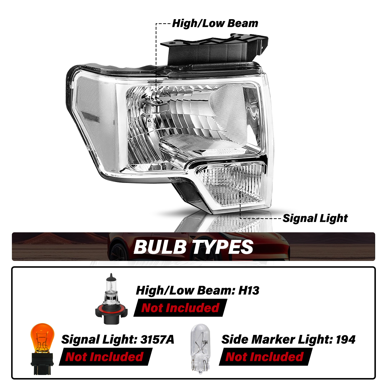 BRYGHT-Chrome Clear Headlights Assembly Headlamps Pair For 2009-2014 Ford F150 F-150