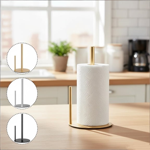 Stainless Steel Kitchen Paper Towel Holder Stand with Weighted Stability Base and Easy Tear Design for Countertop Organization and Modern Home Decor, Gold