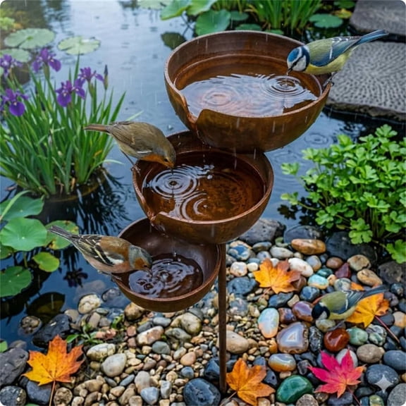 Bird Water Feeder,Bird Water Bowl,Bee Water Station - Three-Tiered Water Bowl Garden Stand | Bird Feeding Bowl | Bee Bath Stake | Decorative Garden Planter(Brown)