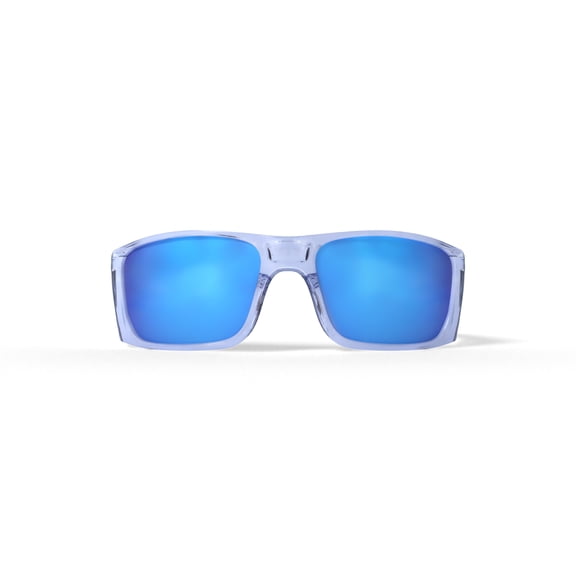 Oakley Heliostat Sunglasses, Wrap Polarized Eyeglasses with Prizm Lenses, Size 61, Clear/Prizm Sapphire Polarized