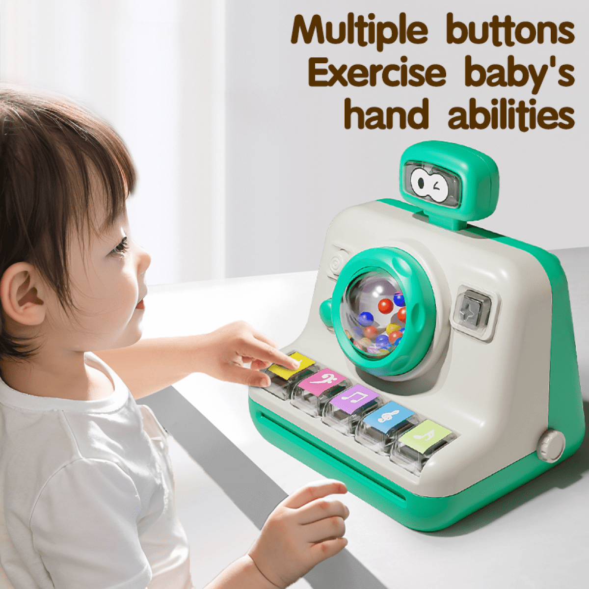 Kids Piano Musical Instruments Toys Camera Themed Interactive Toys with Lights for Toddlers Tummy Time & Christmas Birthday Gifts(White)