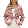 thumbnail image 2 of Qepwscx Womens Shirts Long Sleeve Button Up Shirtt Tie Front Knot Shirt Tops Casual Collared Blouses Stripe Print Loose Fits Beach Shirts Tees Shirt Loungewear TShirts, 2 of 7