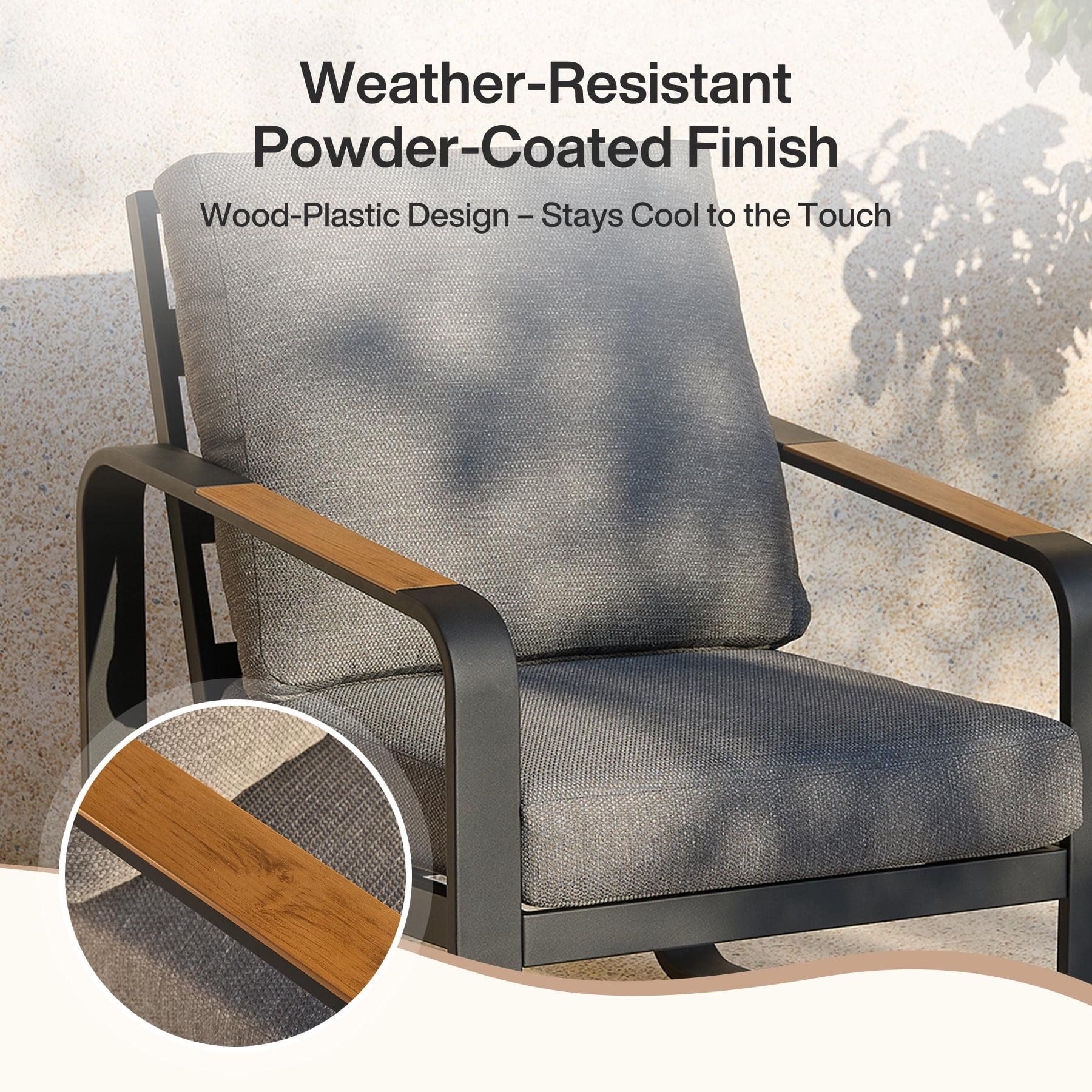 Fnova Outdoor Patio Chair, Heavy Duty Metal Frame Chair with Thick Cushion, Weather Resistant Outdoor Seating Furniture for Porch, Backyard, Balcony