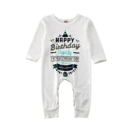

Newborn Baby Boy Girl Long Sleeve Cotton Letter Happy Birthday Romper Playsuit Autumn Outfit Clothes
