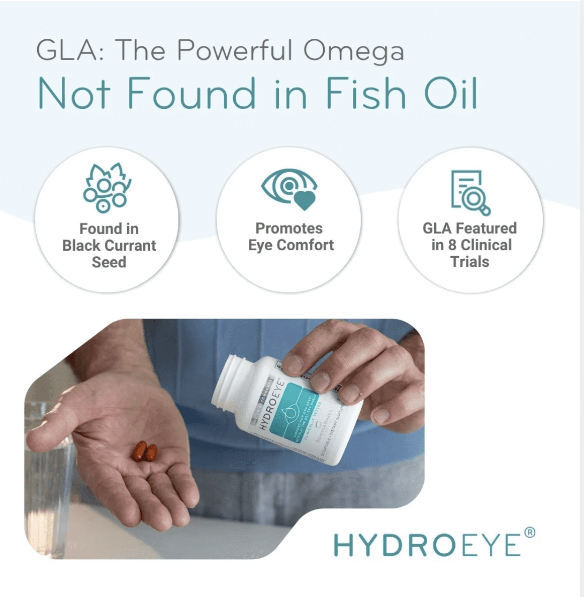 HydroEye Dry Eye Supplement with GLA, Omega-3 EPA/DHA, Supports Tear Film and Ocular Surface, 120 Softgels