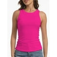thumbnail image 2 of 3-pack Hotpink Womens Sleeveless Racerback High Neck Casual Basic Ribbed Fitted Tank Top, 2 of 6