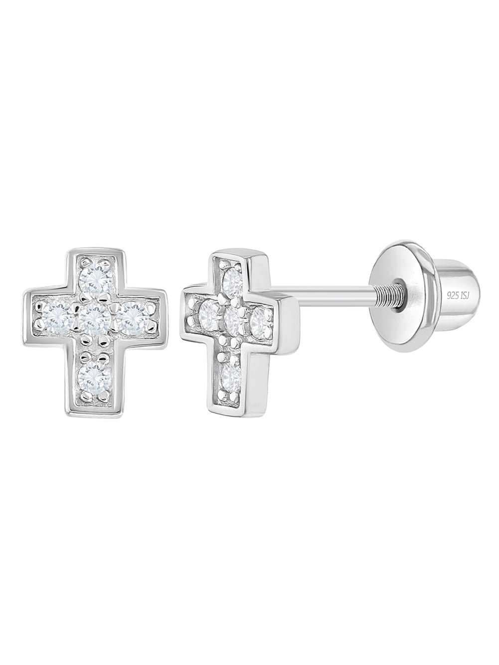Details about   18k Gold Plated Clear CZ Religious Cross Earrings with Screw on Backs Girls Kids 