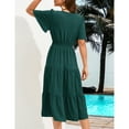 thumbnail image 4 of Women's Wrap V Neck Midi Dress Long Sleeve Smocked Waist Tiered A Line Pleated Flowy Long Dress, 4 of 5