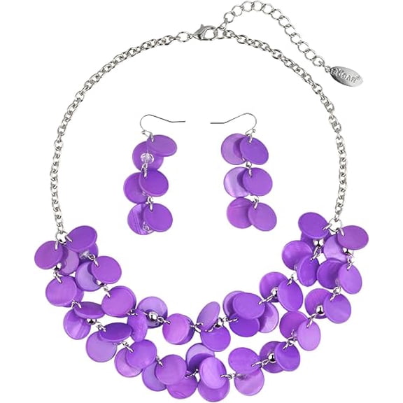 Bocar 2 Layer Statement Choker Shell Necklace and Earring Set for Women Gift