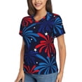 thumbnail image 2 of Xecao Red White Blue Fireworks for Women's V-Neck T-Shirts-Elegant Half-Sleeve Tops Perfect for Summer-Small, 2 of 5