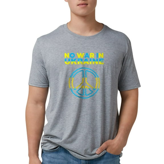 CafePress - No War In Ukraine Support American Ukraini T Shirt - Mens Tri-blend T-Shirt