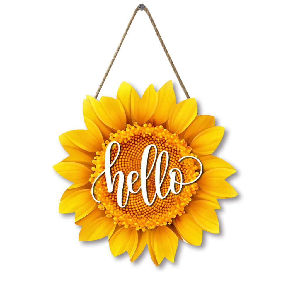 Sunflower Hello Wood Door Hanger 12 Inch Large Wooden Flower Sign ...