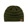thumbnail image 3 of C.C BeanieTail Soft Stretch Cable Knit Messy High Bun Ponytail Beanie Hat, Dk Melange Gray, 3 of 4