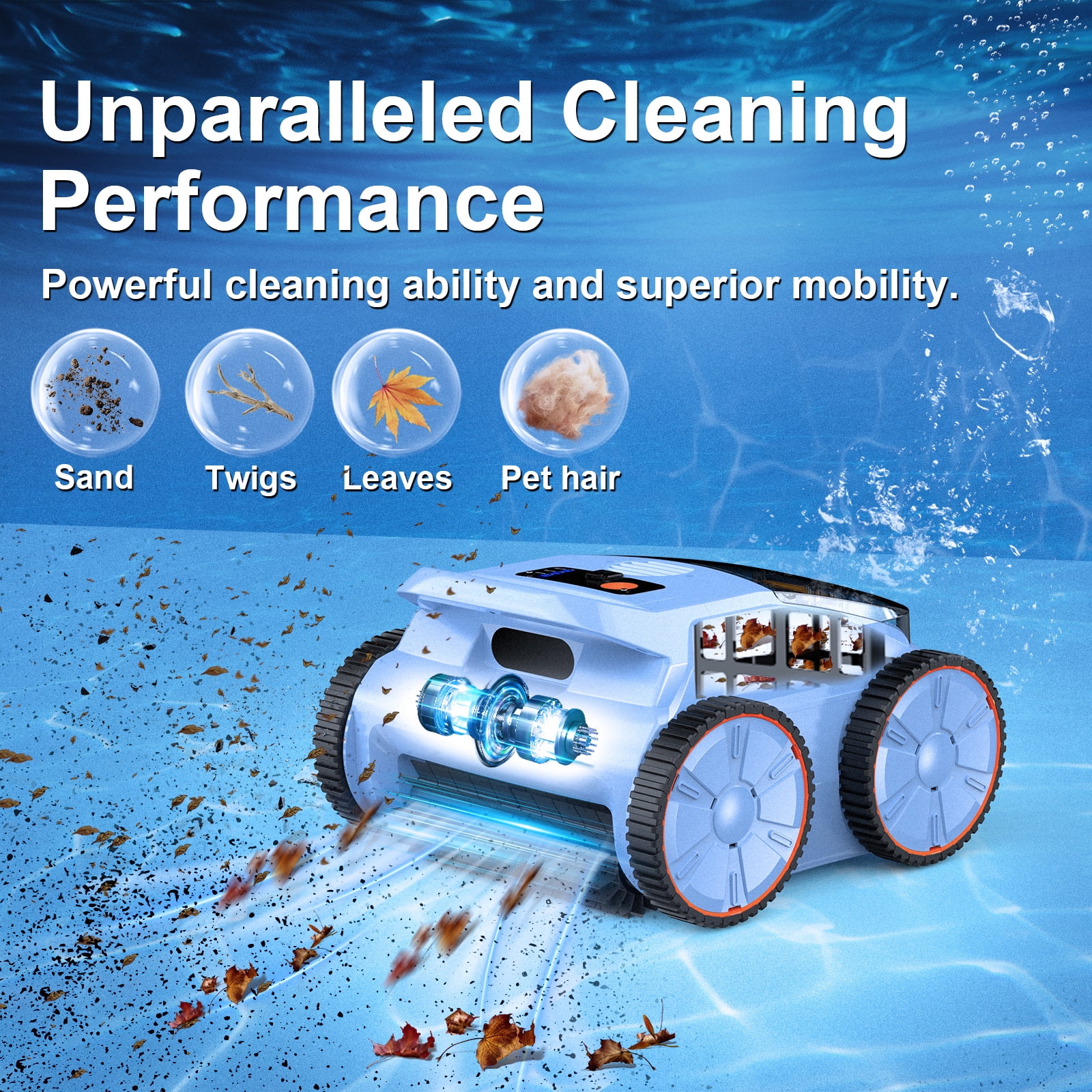 Seauto Robotic Pool Cleaner 180mins Runtime Cordless Pool Vaccum with Wall Climbing Function