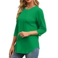 thumbnail image 3 of Fantaslook Womens Plus Size Tops 3/4 Sleeve Pleated Dressy Blouses Crew Neck Casual Tunic Tops Summer Shirts, 3 of 7