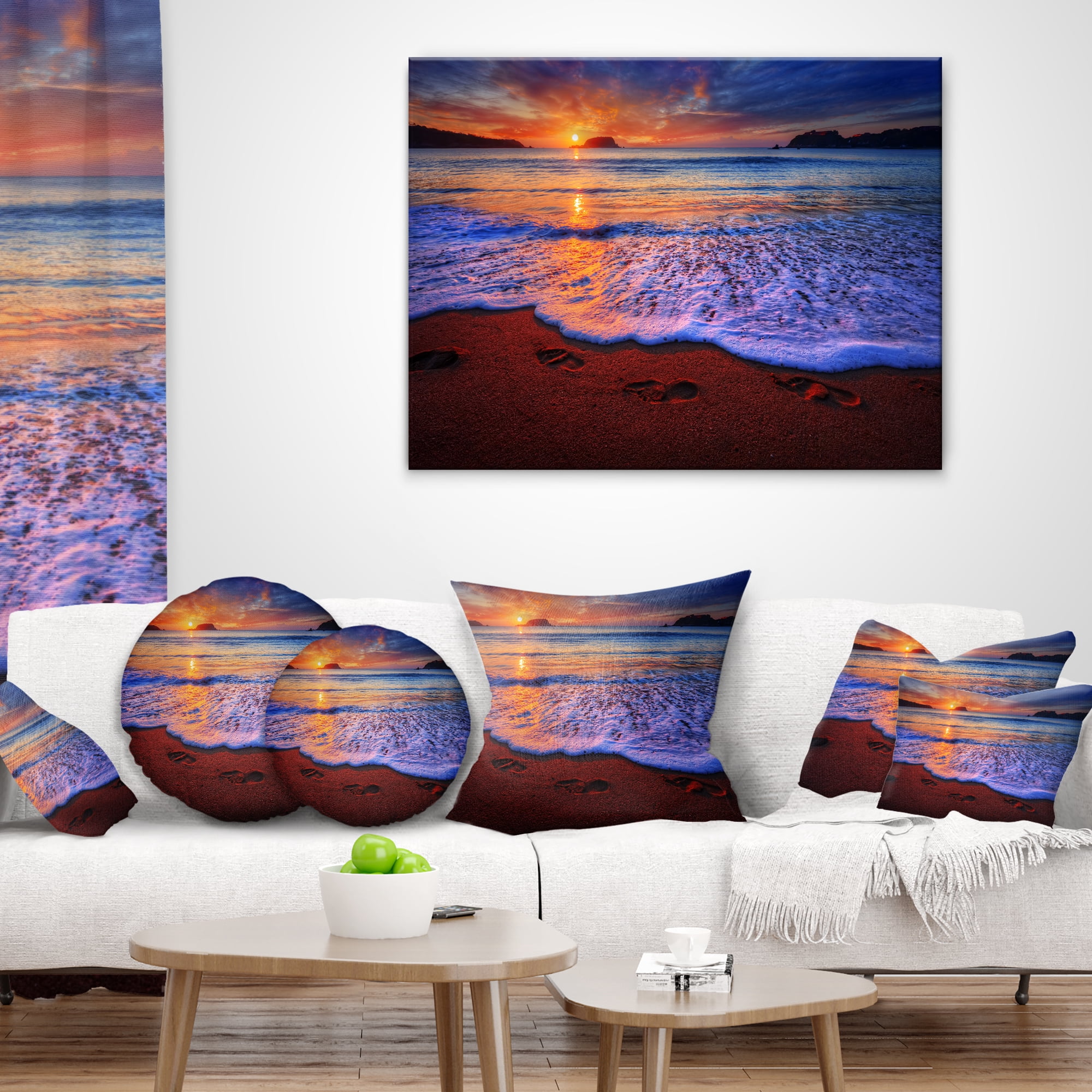 Designart Colorful Sunset Over Beautiful Shore - Seashore Throw Pillow - 18x18