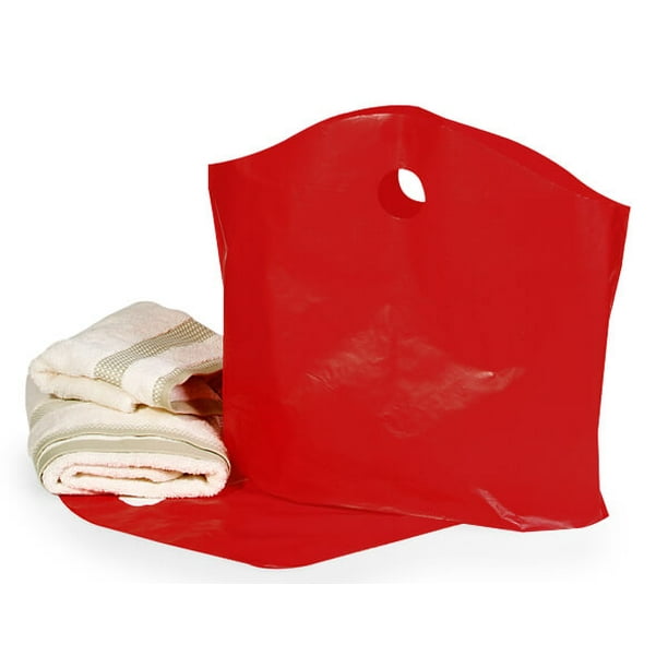 Pack Of 250, Solid Red Wave Top Plastic Bags Large 22 X 18 X 8" 80