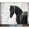 Equestrian Decor Curtains 2 Panels Set, Black Friesian Sport Horse Portrait on Snowy Winter Background Novelty Picture, Window Drapes for Living Room Bedroom, 108W X 90L Inches, White, by Ambesonne