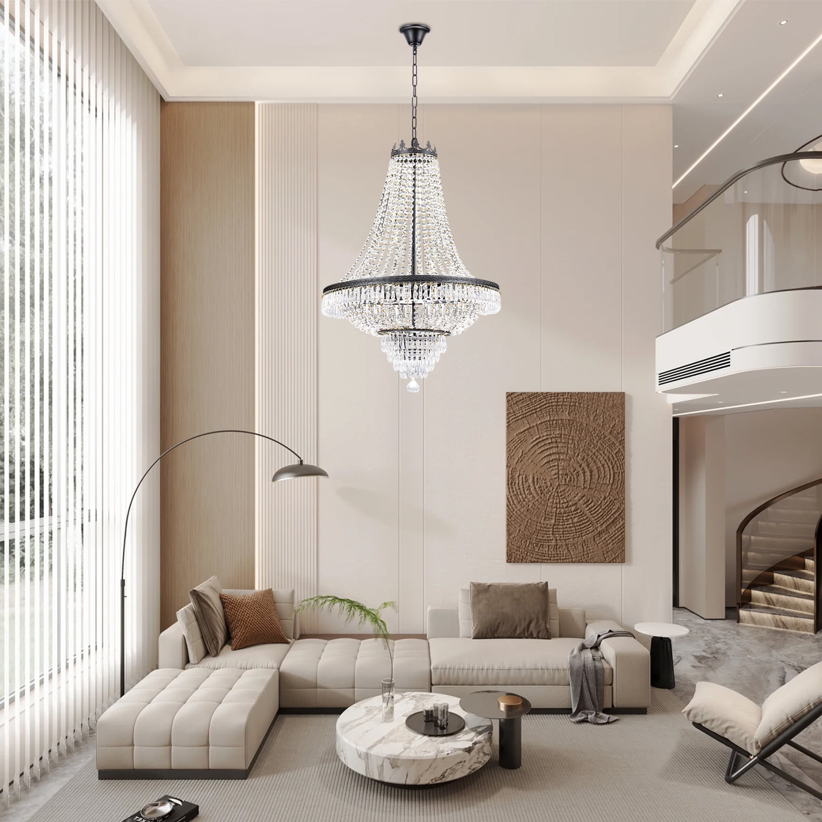 Luxury Crystal Chandelier with Adjustable Hanging Chain – 9-Light E12 Fixture for Living Room, Bedroom, Dining, and More – Modern Design, Clear Crystal Pendants, 161-323 sq ft Illumination