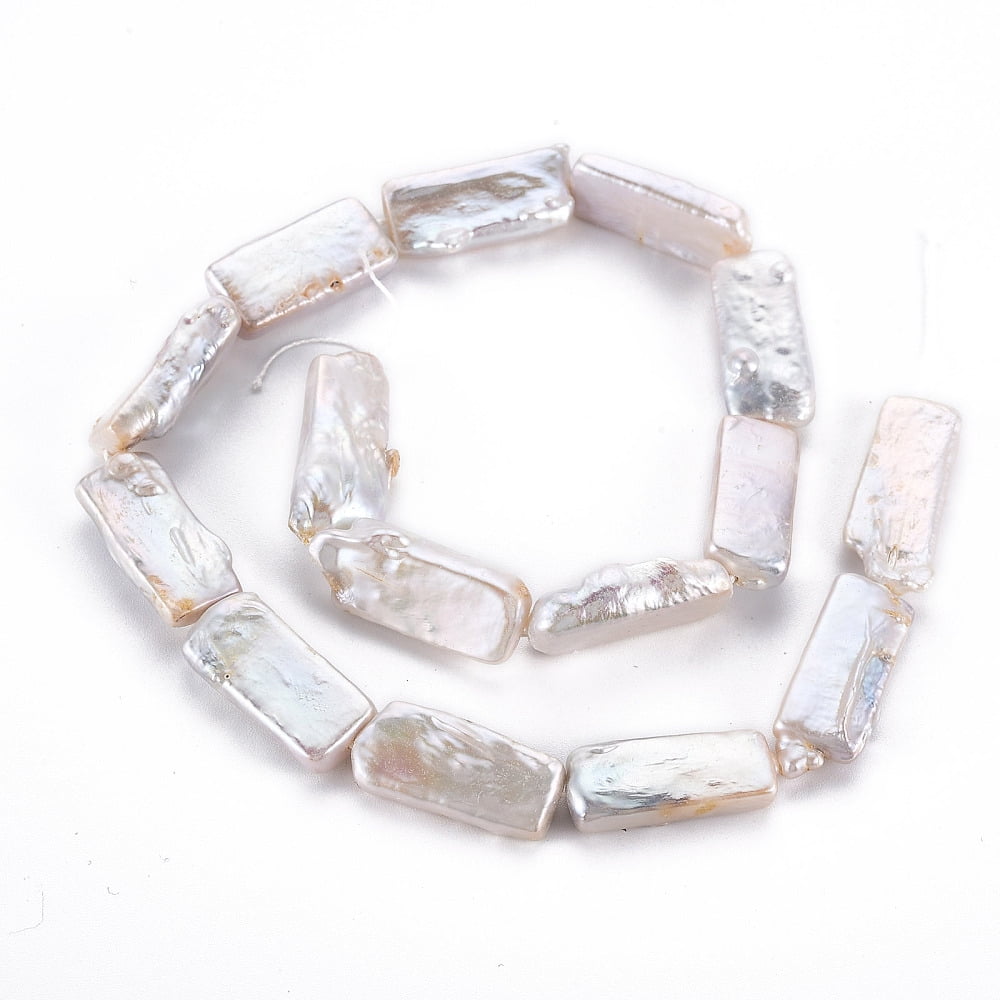 Natural Keshi Pearl Beads Strands Cultured Freshwater Pearl Rectangle Seashell Color 24~36x10~15x4~11mm Hole: 0.6mm about 11~15pcs/strand 14.76~15.75 inch(37.5~40cm)