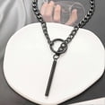 thumbnail image 3 of Slip Chain Necklace for Women Men Gothic Stainless Steel Cuban Link Long Necklace with Bar Pendant Punk Rock Collar Choker Adjustable Lariat Y Necklac, 3 of 5