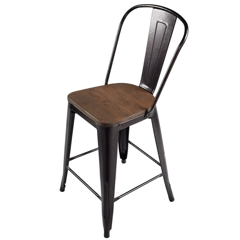 Goplus Copper Set of 4 Metal Wood Counter Stool Dining Kitchen Bar Chairs Rustic High Back