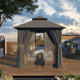 thumbnail image 2 of Sunmthink Outdoor Gazebo for Patio 8'x8', Metal Frame Canopy with Double Roofs, Heavy Duty Party Tent and Shelter with Mosquito Netting and Privacy Screen for Backyard,Garden,Deck (Gray), 2 of 9