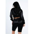 thumbnail image 3 of Satin Lace Details Long Sleeve Hooded Crop Top & Biker Short Set, 3 of 5