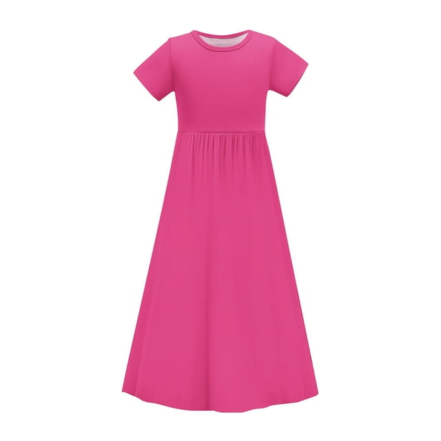 Bwiyojiz Tailles Mode 120-170 Robe à Manches Courtes à Col Rond Tout-Petits Enfants Mignonne à Rayures Imprimées Extensible avec Poche Coupe Évasée Longue, 5 Ans, Cadeaux pour la Maison