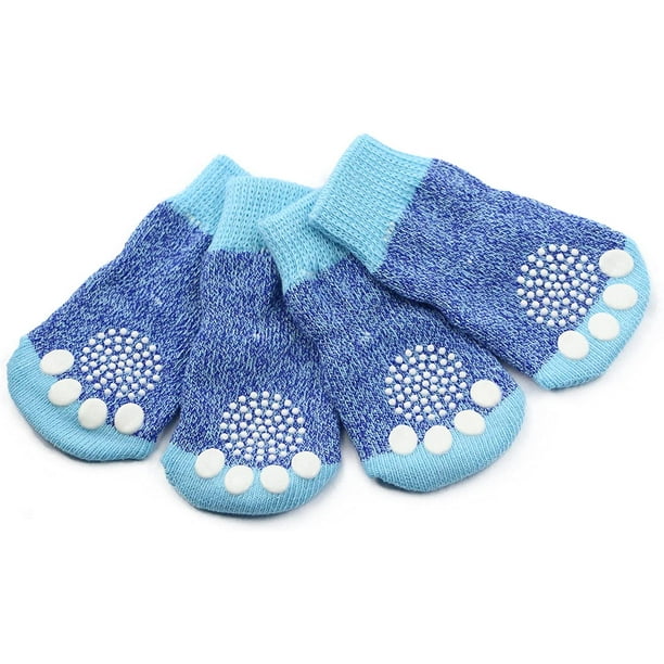 Calcetines antideslizantes para perros tejidos para uso en interiores - Control de tracción de piso de madera dura para mascotas pequeñas y medianas (azul, m) oso de fresa Electrónica
